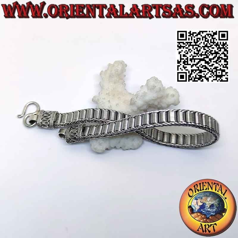 Pulsera plana de plata 925‰ con malla espiral central y serpentina en los ganchos (22)