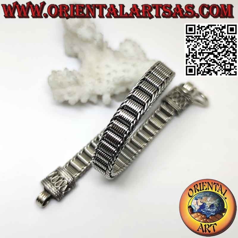 Bracelet plat en argent 925 ‰ avec maille spirale centrale et serpentine sur les crochets (22)