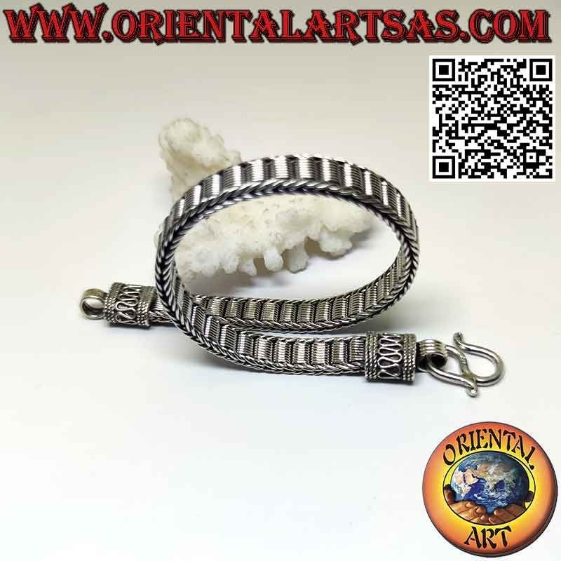 Flat 925 ‰ silver bracelet with central spiral mesh and serpentine on the hooks (22)