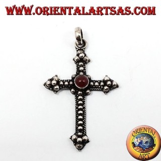 Pendentif argent, traverser avec cornaline