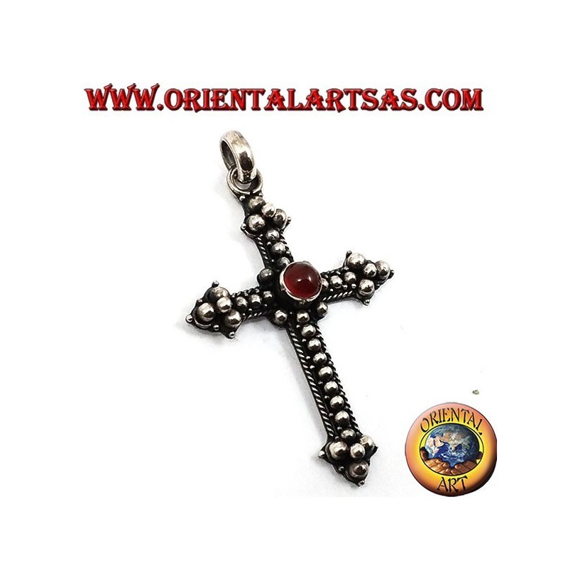 Silber-Anhänger, Kreuz mit Karneol
