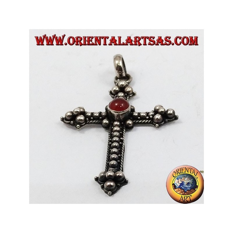 colgante de plata, cruce con cornalina