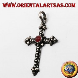 Silver pendant, cross with carnelian