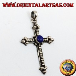Silver pendant, cross with lapis lazuli