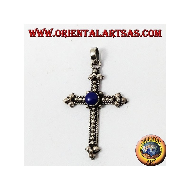 Silber-Anhänger, Kreuz mit Lapislazuli