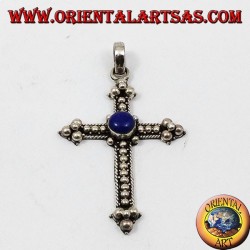 Silver pendant, cross with lapis lazuli