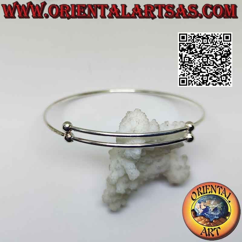 Rigid 925 ‰ silver circle bracelet with adjustable sliding clasp (balls)