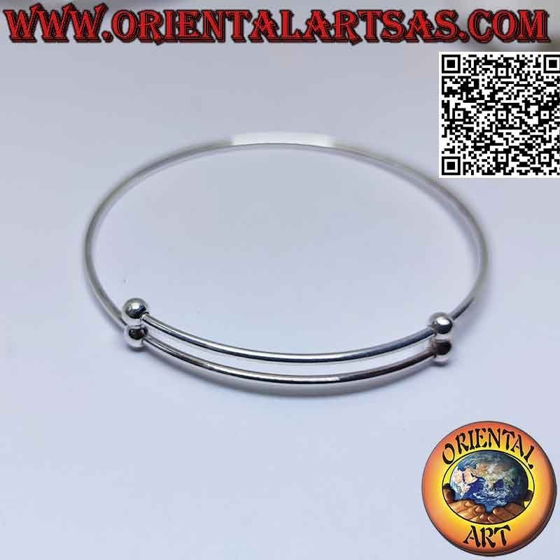 Bracelet cercle rigide en argent 925‰ avec fermoir coulissant réglable (boules)