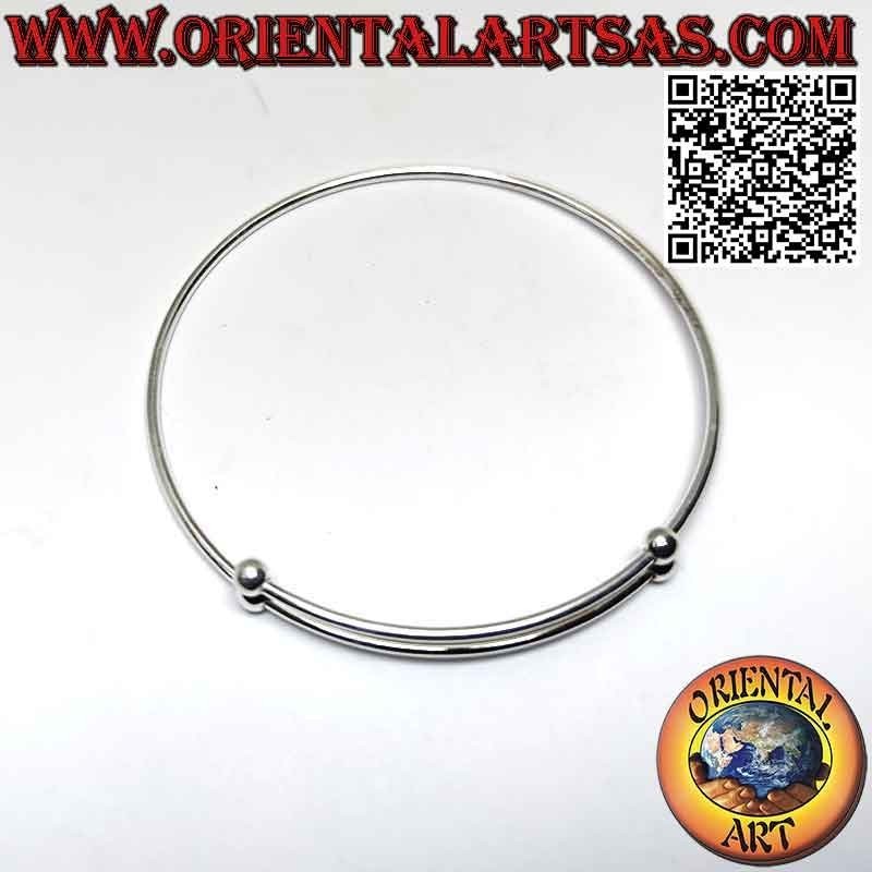 Bracciale rigido in argento 925‰ a cerchio con chiusura scorrevole regolabile (palline)