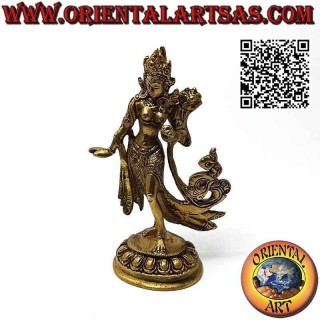 13 cm brass sculpture of dancing green Tara, patron goddess of Tibet