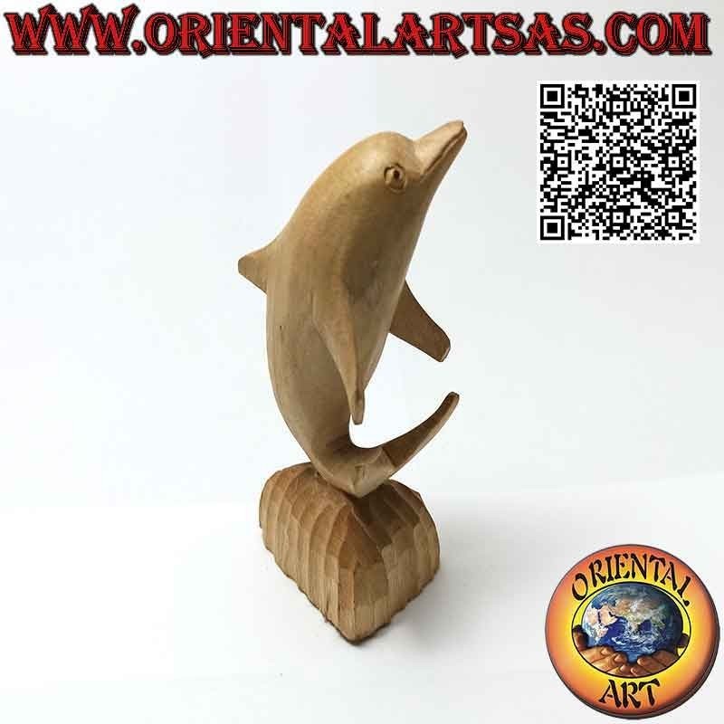 12 cm hibiscus wood sculpture of a dolphin posing on the cliff