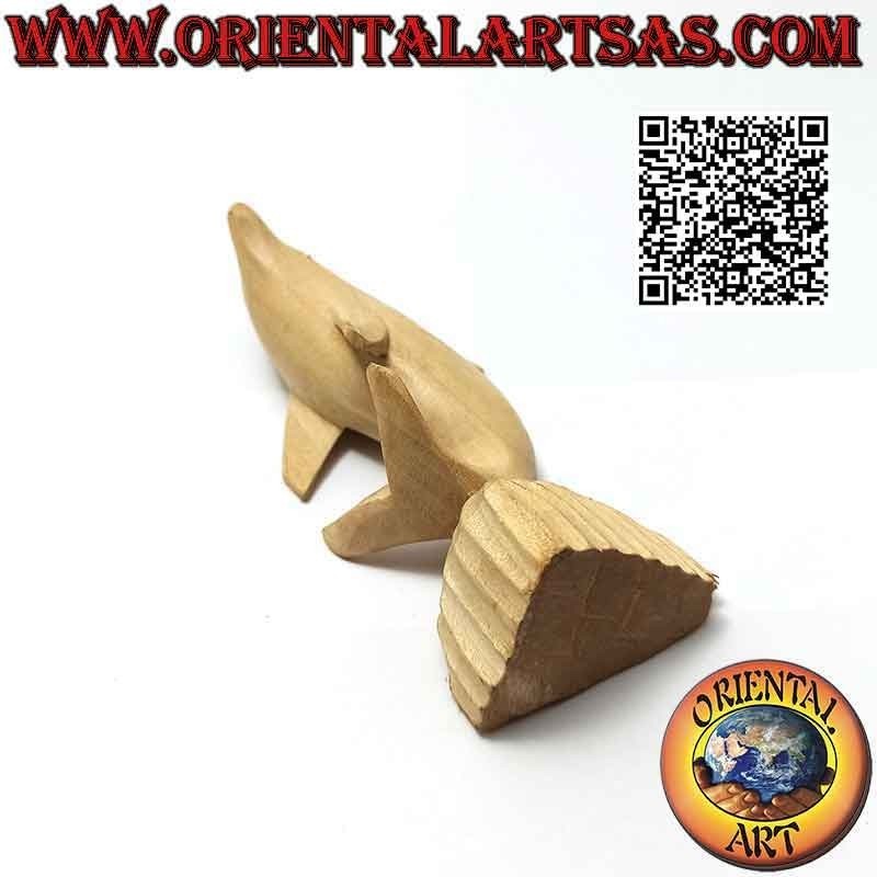 12 cm hibiscus wood sculpture of a dolphin posing on the cliff