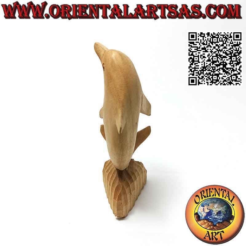 12 cm hibiscus wood sculpture of a dolphin posing on the cliff