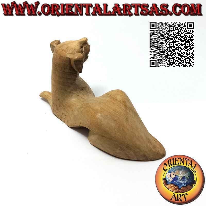 Escultura "el perro de peluche tumbado" en madera de hibisco de 10 cm