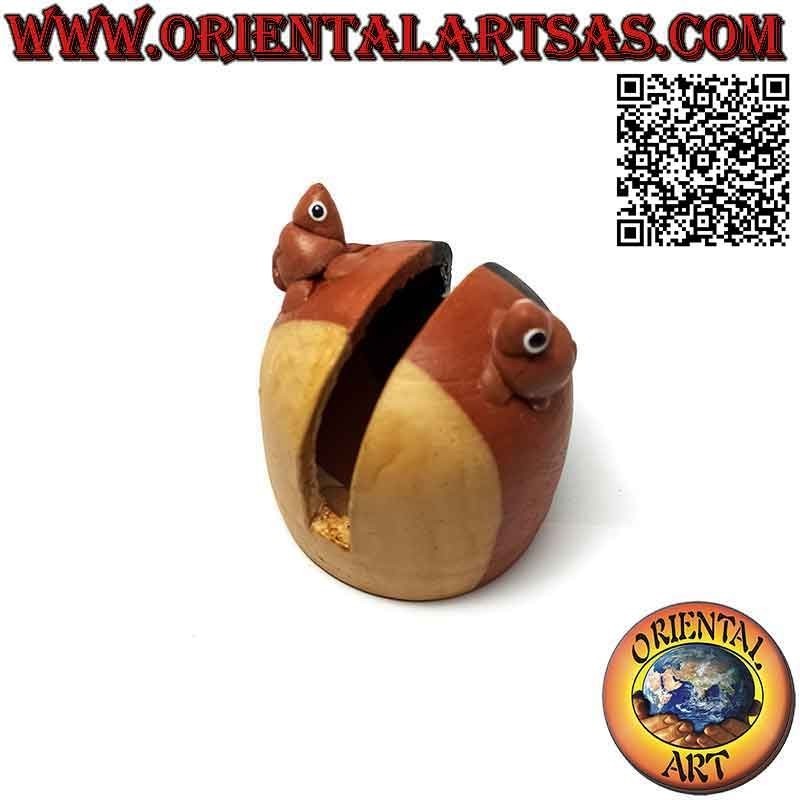 Handmade terracotta letter holder / napkin holder with frog