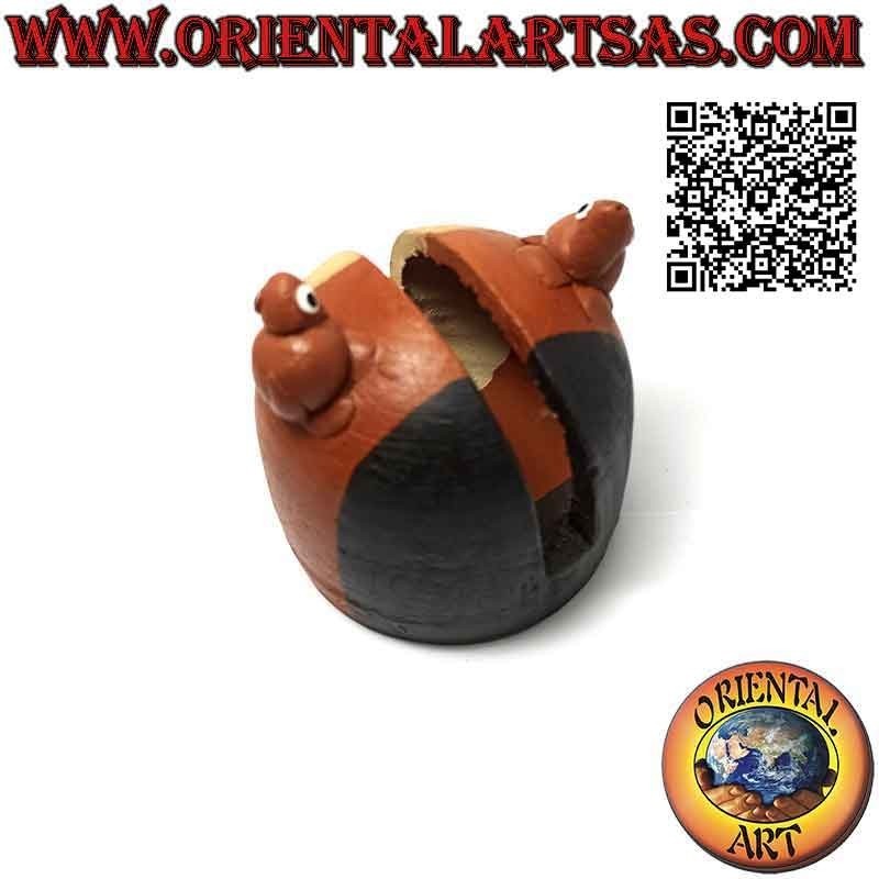 Portacartas / servilletero de terracota hecho a mano con rana