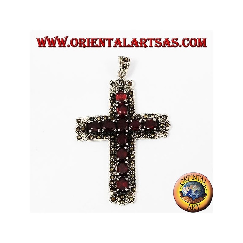ciondolo d''argento, croce con granati e marcassiti