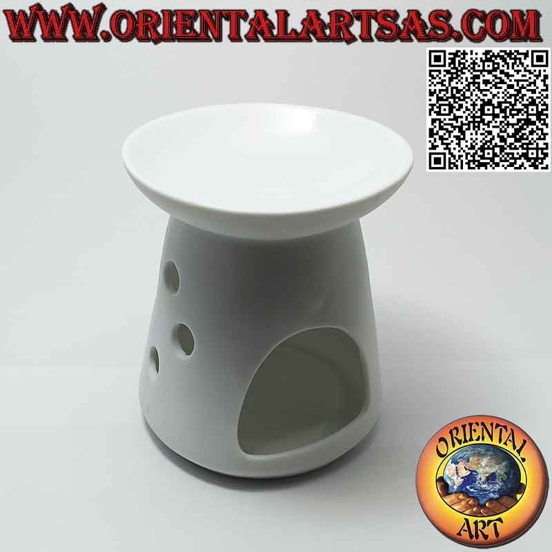 Quemador para aceites esenciales, casa con buda en relieve en cerámica blanca