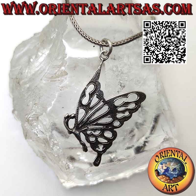 Pendentif en argent papillon aux grandes ailes de profil