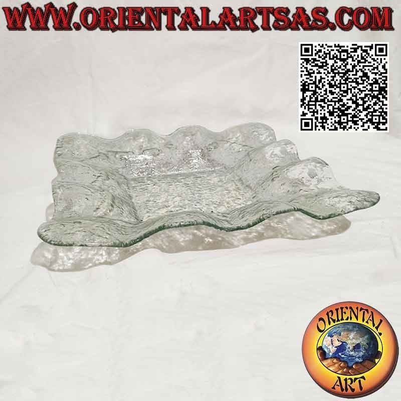 Square centerpiece pocket emptier with glass lacy edges and 33 cm silver oriental decorations