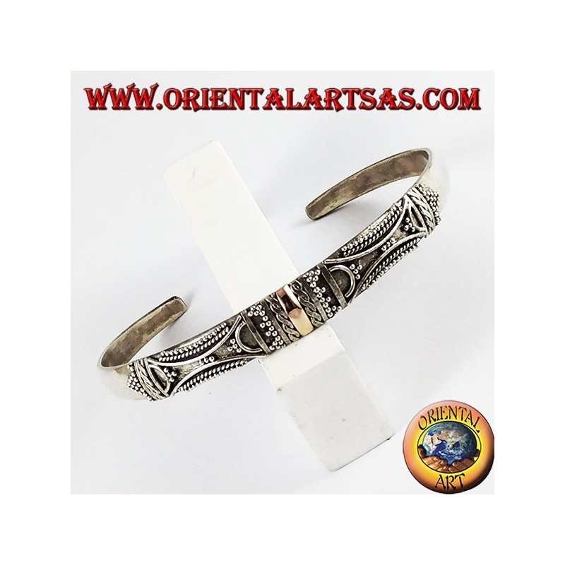 silver bracelet, with plates 14 karat gold handmade