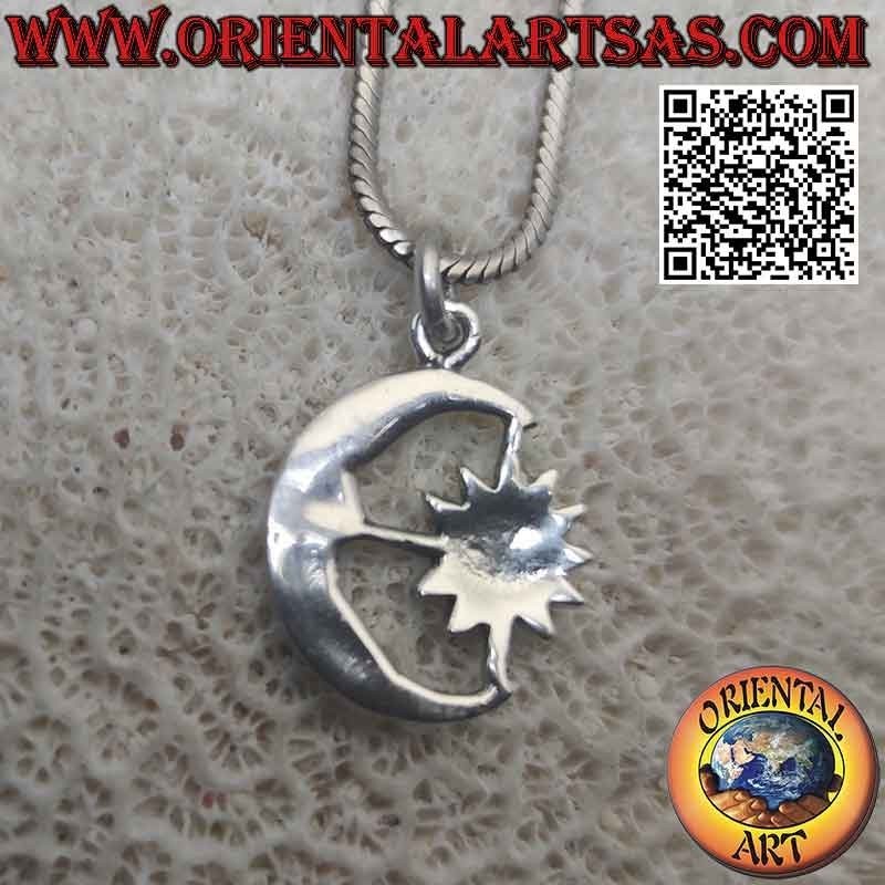 Silver pendant, the sun wrapped in the moon (stylized)