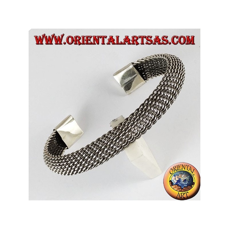 Silver Bracelet, flexible curved net weaving