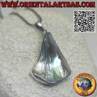 Silberanhänger mit unregelmäßig geformter Paua-Muschel (Abalone) mit glattem Randdraht (d)