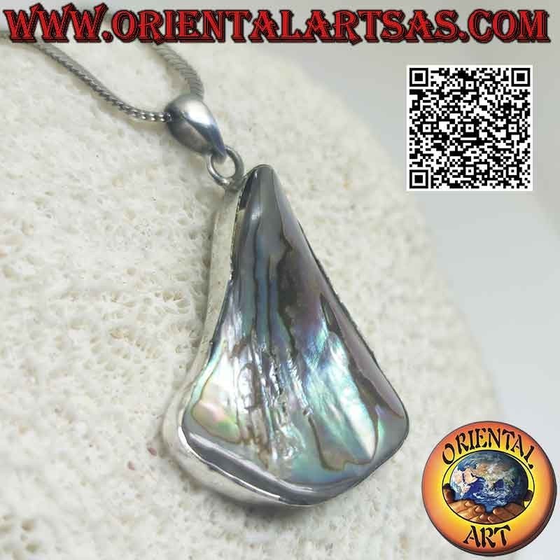 Colgante de plata con concha de paua (abulón) de forma irregular con alambre de borde liso (d)