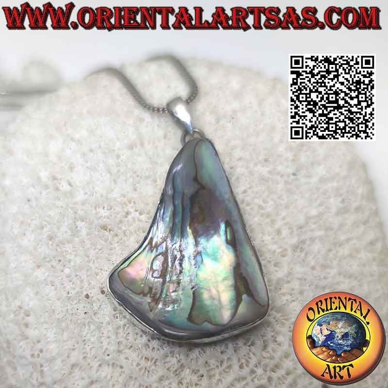 Silberanhänger mit unregelmäßig geformter Paua-Muschel (Abalone) mit glattem Randdraht (d)
