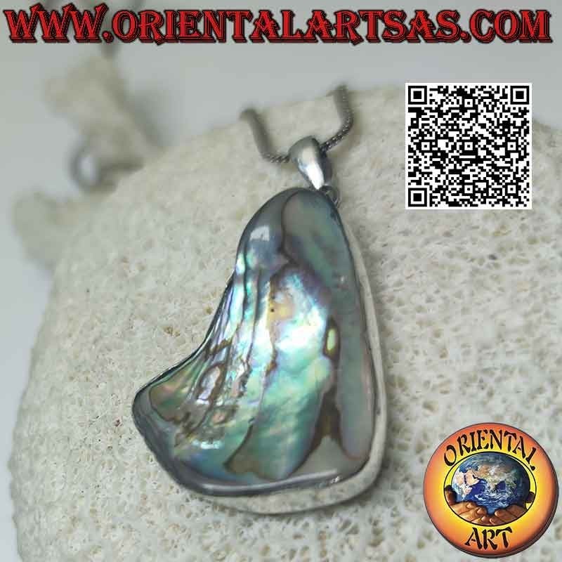 Silberanhänger mit unregelmäßig geformter Paua-Muschel (Abalone) mit glattem Randdraht (d)