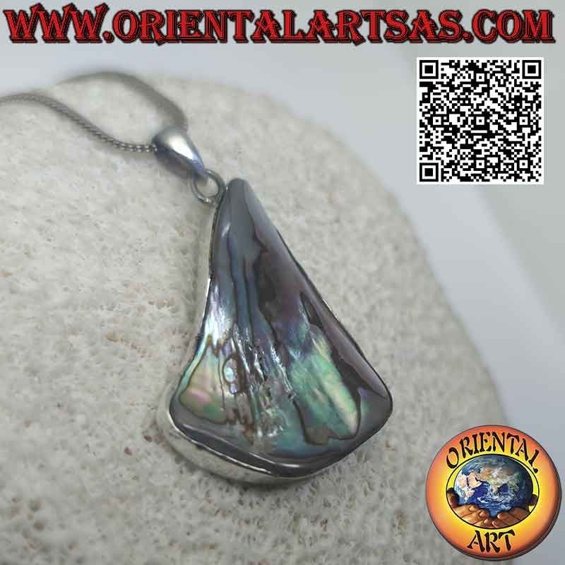 Colgante de plata con concha de paua (abulón) de forma irregular con alambre de borde liso (d)