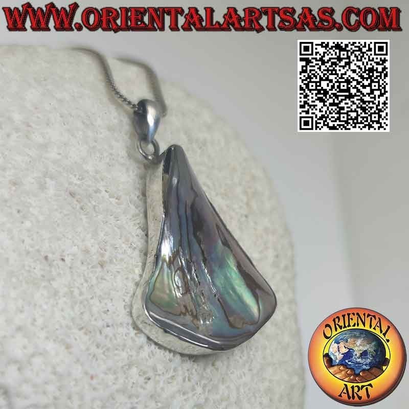 Colgante de plata con concha de paua (abulón) de forma irregular con alambre de borde liso (d)