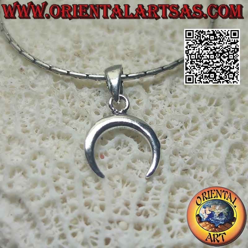 Silver pendant, wicca crescent with downward points (smooth and double-sided) 11 mm