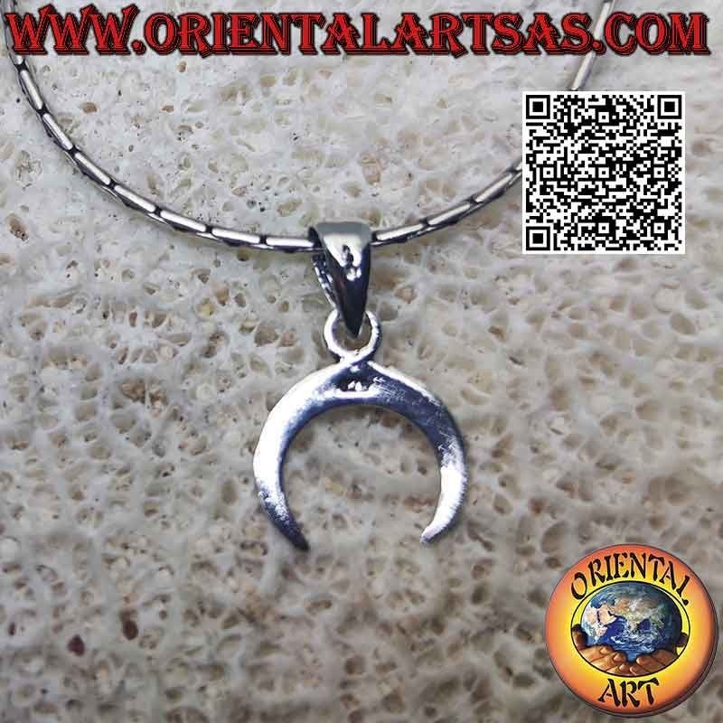 Ciondolo in argento, mezzaluna wicca con punte verso il giù (liscia e bifacciale) 11 mm