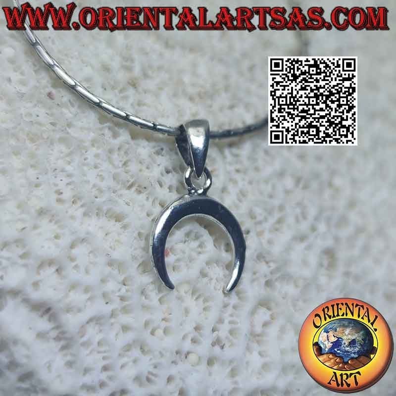 Ciondolo in argento, mezzaluna wicca con punte verso il giù (liscia e bifacciale) 11 mm