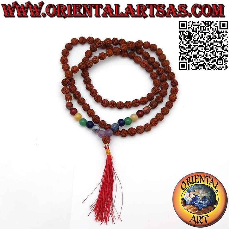 Mālā (Japamālā) Buddhist rosary of 108 beads of 8 mm. in Rudraksha and stones of the 7 chakras