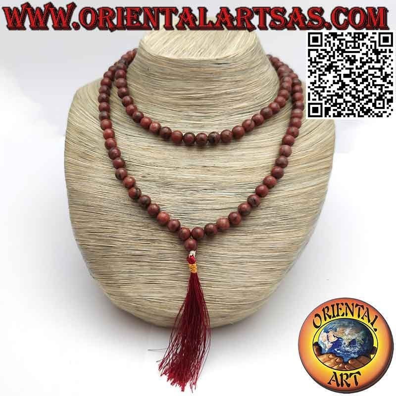 Chapelet bouddhiste Mālā (Japamālā) de 108 grains de 9 mm. en jaspe rouge naturel
