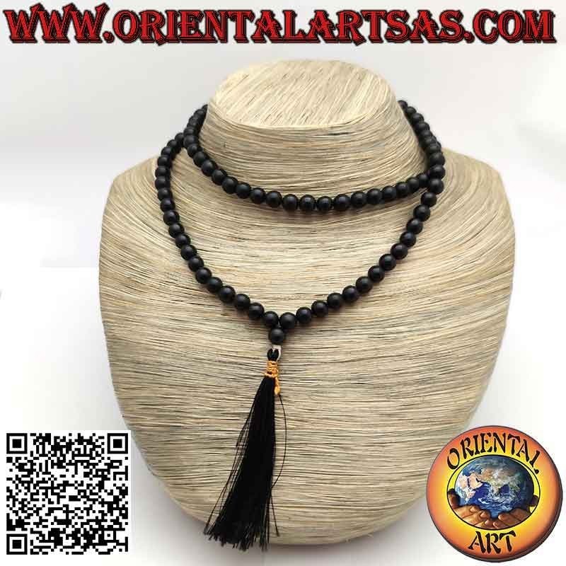 Mālā (Japamālā) Buddhistischer Rosenkranz aus 108 Perlen von 7 mm. in natürlichem schwarzem Onyx