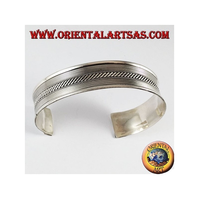 Bracciale d'argento, rigido treccia con righi