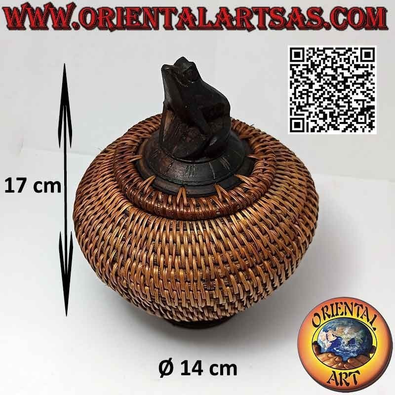 Kugelförmiges Schmuckkästchen mit geschnitzter Skulptur aus Mahagoni und Weide