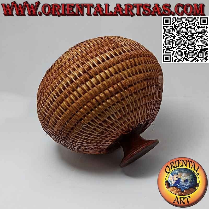 Spherical jewelry box with carved sculpture in mahogany and wicker