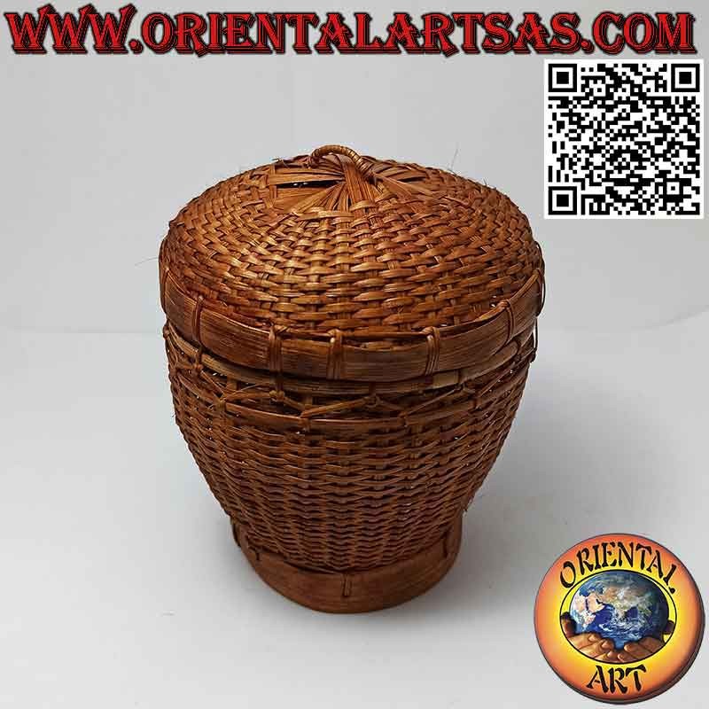 Caja cesta en mimbre tejido con un diámetro de cm. 13 y altura 15 cm