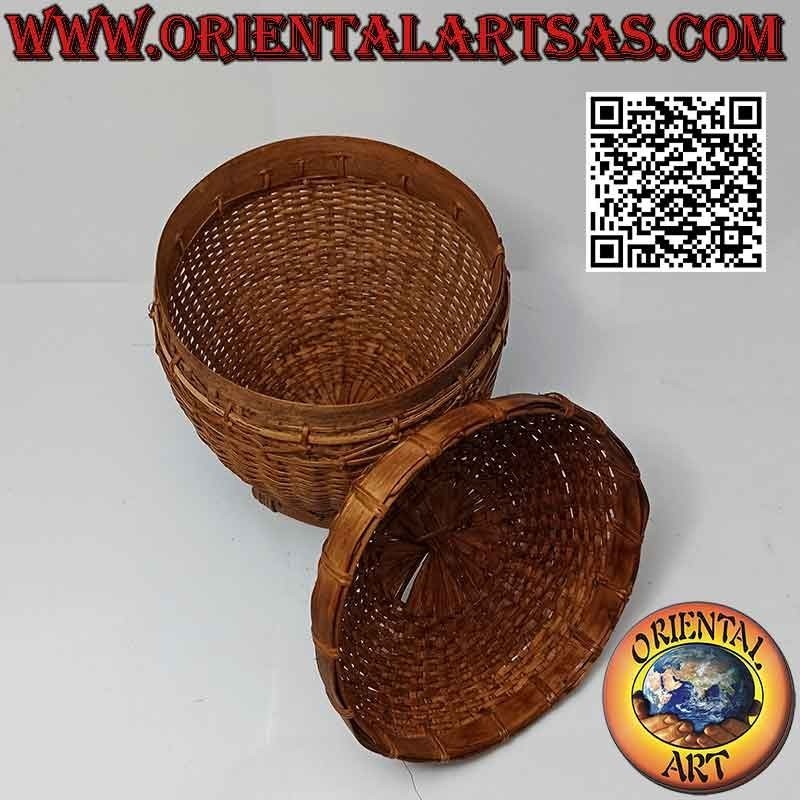 Caja cesta en mimbre tejido con un diámetro de cm. 13 y altura 15 cm