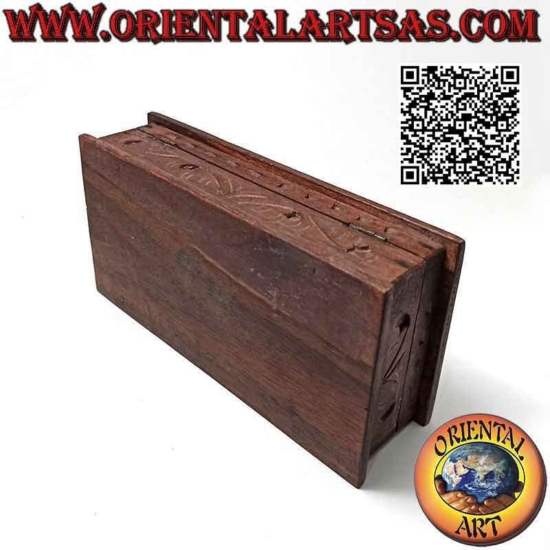 Jewelery box in casket with carved peacock, in sonokeling wood (Indonesian ebony) 20x10 cm