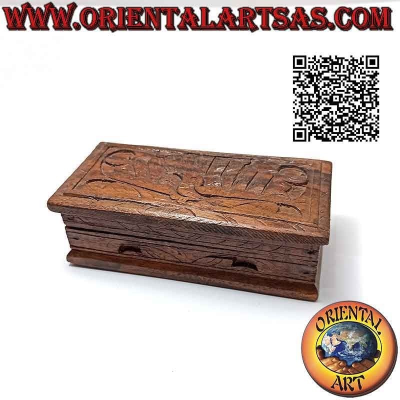 Schmuckschatulle in Schatulle mit geschnitztem Pfau, aus Sonokeling-Holz (indonesisches Ebenholz), 14x7 cm