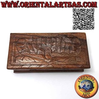 Boîte à bijoux en coffret avec paon sculpté, en bois de sonokeling (ébène d'Indonésie) 14x7 cm