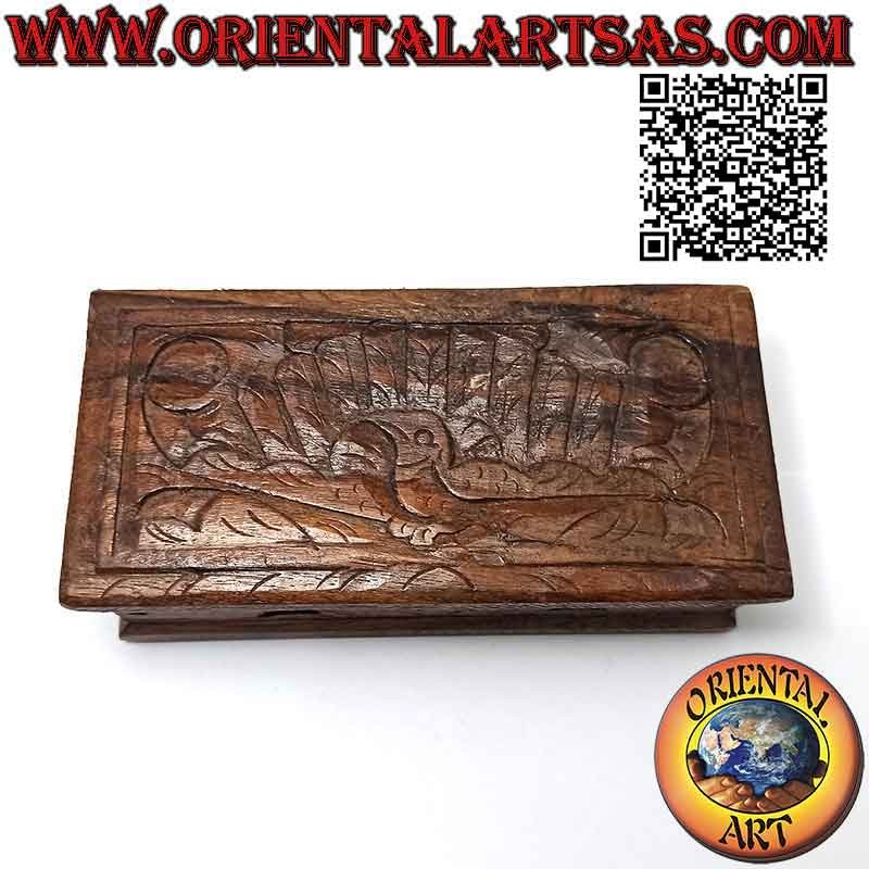 Schmuckschatulle in Schatulle mit geschnitztem Pfau, aus Sonokeling-Holz (indonesisches Ebenholz), 14x7 cm