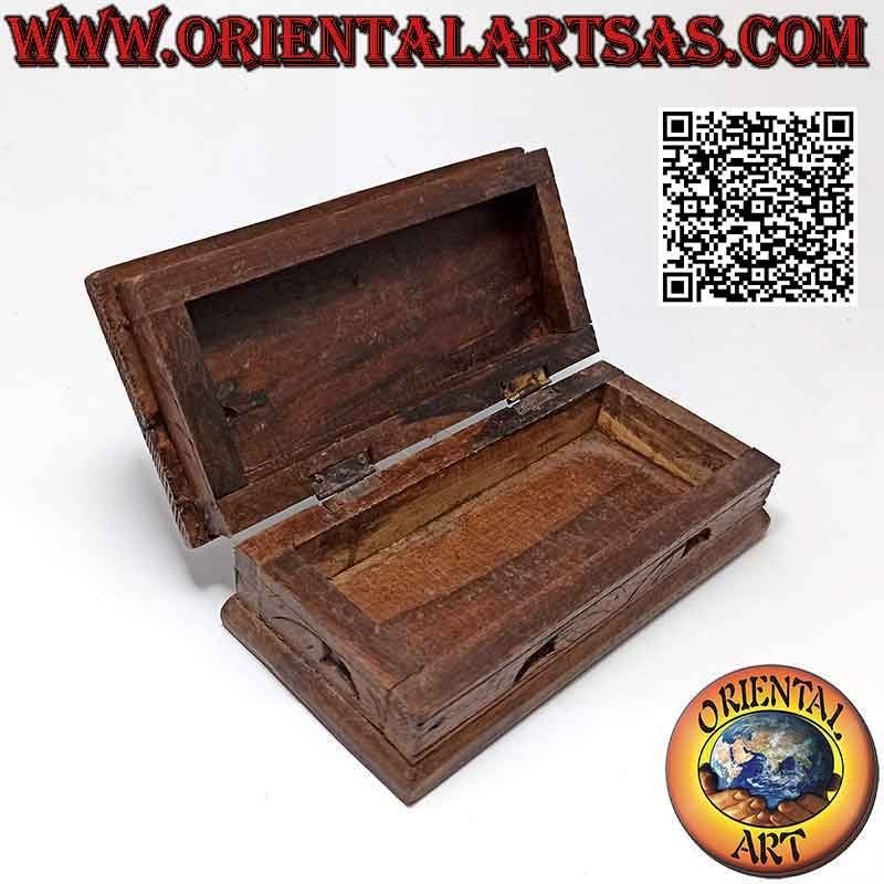 Boîte à bijoux en coffret avec paon sculpté, en bois de sonokeling (ébène d'Indonésie) 14x7 cm