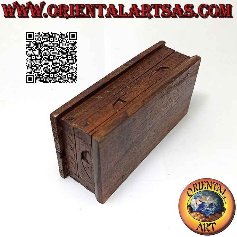 Scatola portagioie a cofanetto con pavone intagliato, in legno sonokeling (ebano Indonesiano) da 14x7 cm